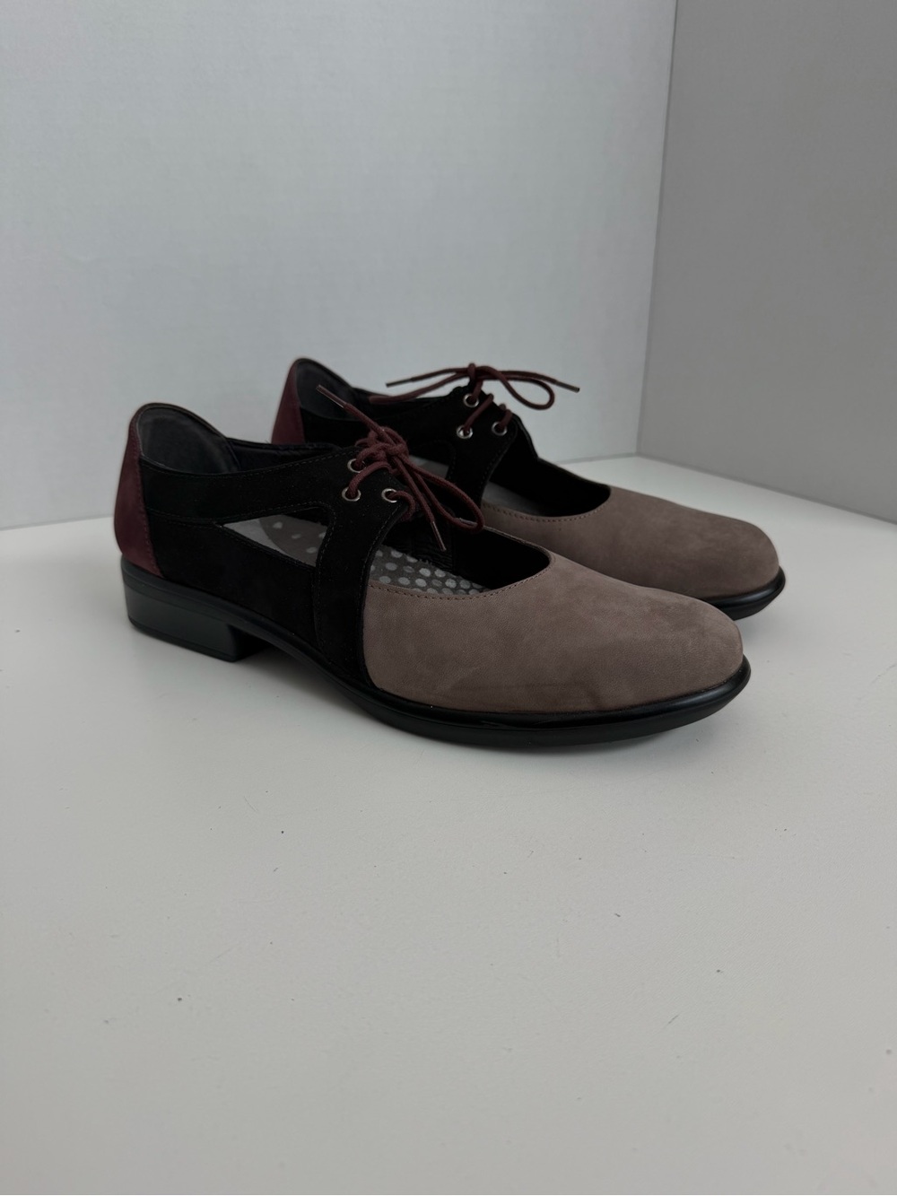 Naot Alisio Mary Jane Loafer Lace Up Leather Shiitake Black Velvet Violet Purple